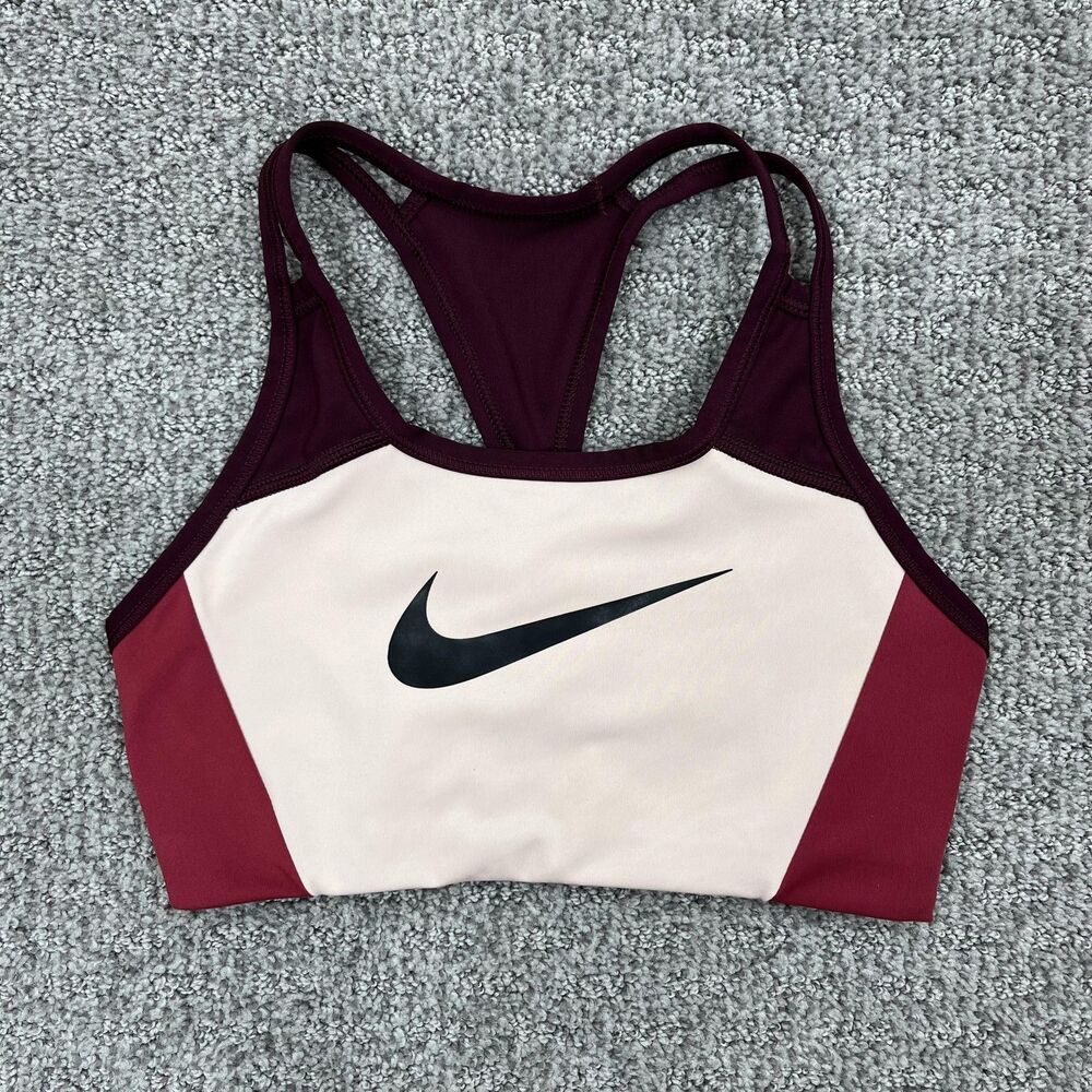 Nike Sports Bra Womens Small Pink Burgundy Colorblock Dri Fit Racerback Athletic